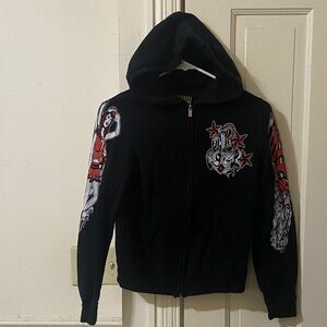 Too Fast Black Hoodie with Red and White Nautical Graphics